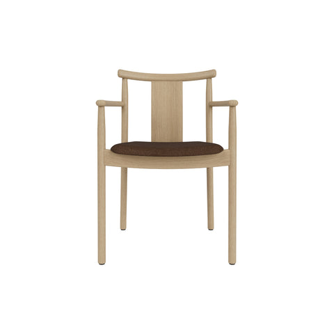Audo Copenhagen Merkur Dining Chair w/ Armrests in Natural Oak with Audo Bouclé 07 seat, packshot on white