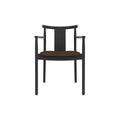 Audo Copenhagen Merkur Dining Chair w/ Armrests in Black Oak with Audo Bouclé 07 seat, packshot on white