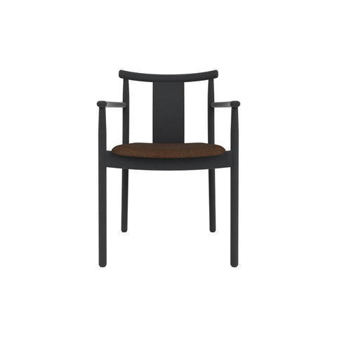 Audo Copenhagen Merkur Dining Chair w/ Armrests in Black Oak with Audo Bouclé 07 seat, packshot on white