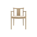 Audo Copenhagen Merkur Dining Chair w/ Armrests in Natural Oak with Logan Jasmine seat, packshot on white