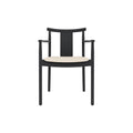 Audo Copenhagen Merkur Dining Chair w/ Armrests in Black Oak with Logan Jasmine seat, packshot on white