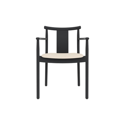 Audo Copenhagen Merkur Dining Chair w/ Armrests in Black Oak with Logan Jasmine seat, packshot on white