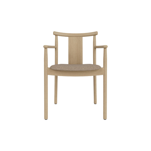 Audo Copenhagen Merkur Dining Chair w/ Armrests in Natural Oak with Logan Flint seat, packshot on white