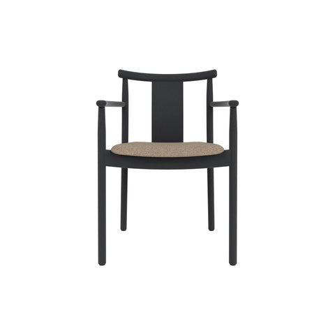Audo Copenhagen Merkur Dining Chair w/ Armrests in Black Oak with Logan Flint seat, packshot on white