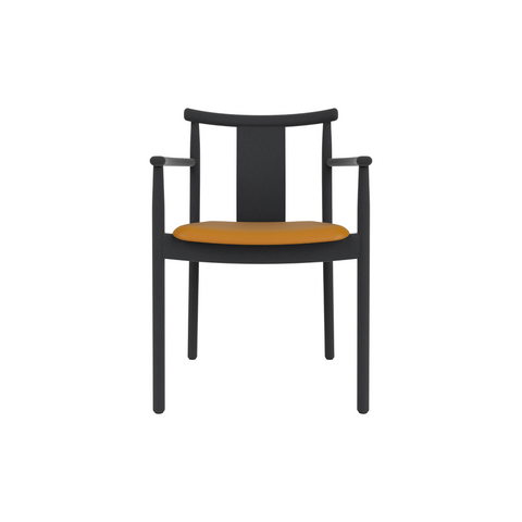 Audo Copenhagen Merkur Dining Chair w/ Armrests in Black Oak with Aida 0250 seat, packshot on white