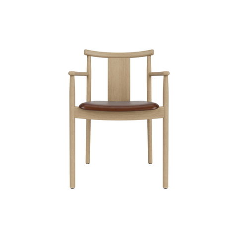 Audo Copenhagen Merkur Dining Chair w/ Armrests in Natural Oak with Aida 0329 seat, packshot on white