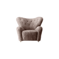 Audo Copenhagen The Tired Man Lounge Chair in Dark Stained Oak with Sheepskin Sahara, packshot on white