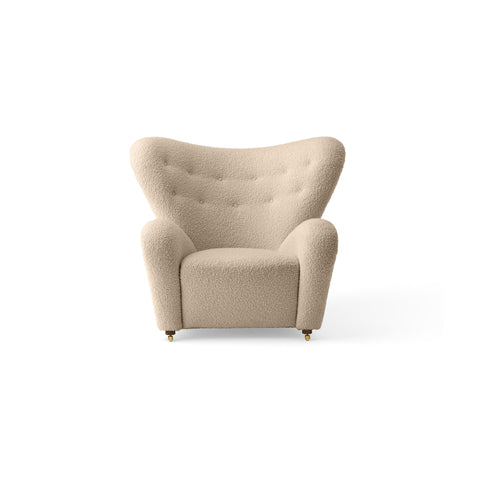 Audo Copenhagen The Tired Man Lounge Chair in Dark Stained Oak with Baena 15, packshot on white