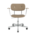 Audo Copenhagen Co Task Chair, Fully Upholstered, With Arms in Polished Aluminum and Natural Oak with Sierra 1611, packshot on white