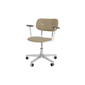 Audo Copenhagen Co Task Chair, Fully Upholstered, With Arms in Polished Aluminum and Dark Stained Oak with Audo Bouclé 02, packshot on white