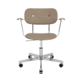 Audo Copenhagen Co Task Chair, Fully Upholstered, With Arms in Polished Aluminum and Natural Oak with Logan Flint, packshot on white