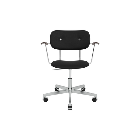 Audo Copenhagen Co Task Chair, Fully Upholstered, With Arms in Polished Aluminum and Dark Stained Oak with Sierra 1001, packshot on white