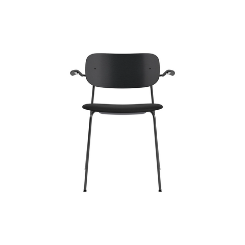 Audo Copenhagen Co Task Chair, Upholstered Seat, With Arms in Black Aluminum and Black Oak with Sierra 1001, packshot on white