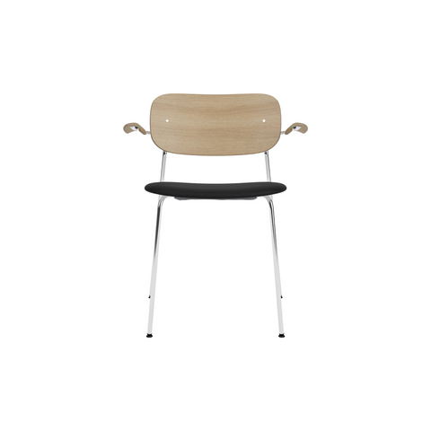 Audo Copenhagen Co Task Chair, Upholstered Seat, With Arms in Polished Aluminum and Natural Oak with Sierra 1001, packshot on white