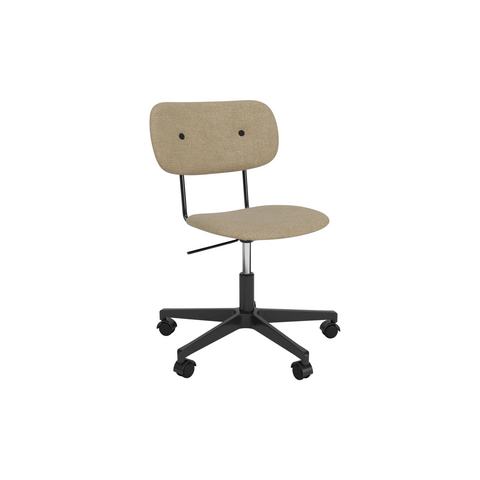 Audo Copenhagen Co Task Chair, Fully Upholstered, Without Arms in Black Aluminum with Audo Bouclé 02, packshot on white