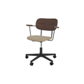 Audo Copenhagen Co Task Chair, Upholstered Seat, With Arms in Black Aluminum and Dark Stained Oak with Audo Bouclé 02, packshot on white