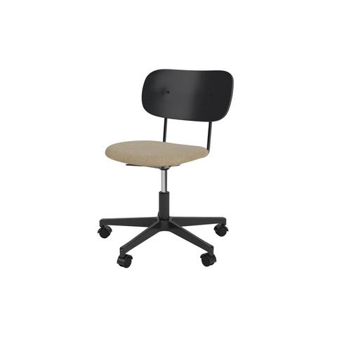 Audo Copenhagen Co Task Chair, Upholstered Seat, Without Arms in Black Aluminum and Black Oak with Audo Bouclé 02, packshot on white