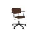 Audo Copenhagen Co Task Chair, Fully Upholstered, With Arms in Black Aluminum and Dark Stained Oak with Audo Bouclé 07, packshot on white