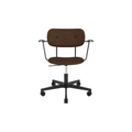 Audo Copenhagen Co Task Chair, Fully Upholstered, With Arms in Black Aluminum and Black Oak with Audo Bouclé 07, packshot on white