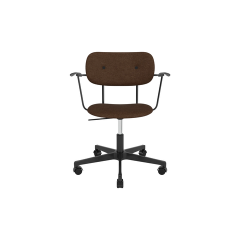 Audo Copenhagen Co Task Chair, Fully Upholstered, With Arms in Black Aluminum and Black Oak with Audo Bouclé 07, packshot on white
