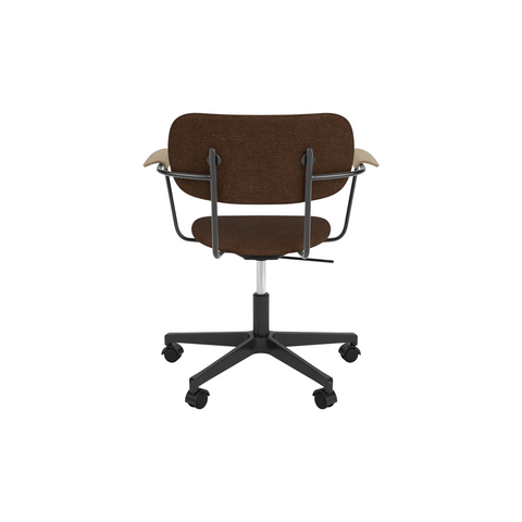 Audo Copenhagen Co Task Chair, Fully Upholstered, With Arms in Black Aluminum and Natural Oak with Audo Bouclé 07, packshot on white