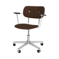 Audo Copenhagen Co Task Chair, Fully Upholstered, With Arms in Polished Aluminum and Black Oak with Audo Bouclé 07, packshot on white