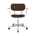 Audo Copenhagen Co Task Chair, Fully Upholstered, With Arms in Polished Aluminum and Natural Oak with Audo Bouclé 07, packshot on white