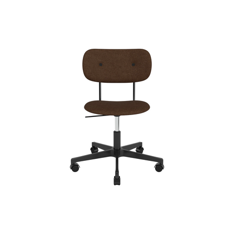 Audo Copenhagen Co Task Chair, Fully Upholstered, Without Arms in Black Aluminum with Audo Bouclé 07, packshot on white