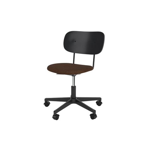 Audo Copenhagen Co Task Chair, Upholstered Seat, Without Arms in Black Aluminum and Black Oak with Audo Bouclé 07, packshot on white
