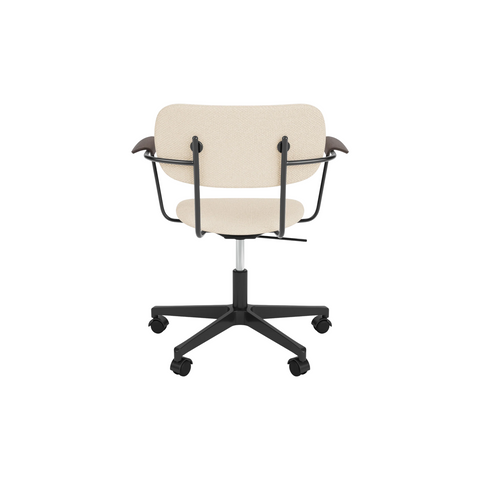 Audo Copenhagen Co Task Chair, Fully Upholstered, With Arms in Black Aluminum and Dark Stained Oak with Logan Jasmine, packshot on white