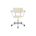 Audo Copenhagen Co Task Chair, Fully Upholstered, With Arms in Polished Aluminum and Dark Stained Oak with Logan Jasmine, packshot on white