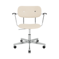 Audo Copenhagen Co Task Chair, Fully Upholstered, With Arms in Polished Aluminum and Black Oak with Logan Jasmine, packshot on white