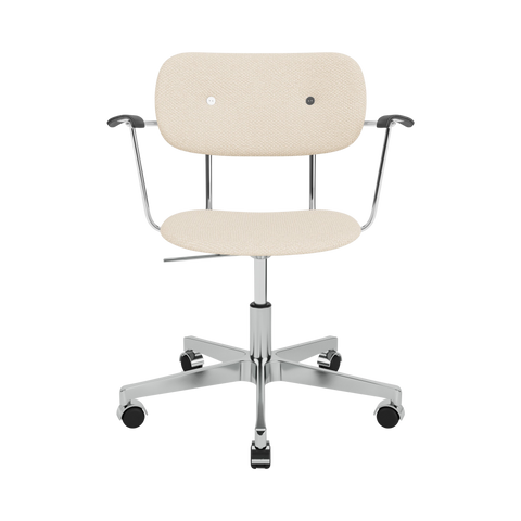 Audo Copenhagen Co Task Chair, Fully Upholstered, With Arms in Polished Aluminum and Black Oak with Logan Jasmine, packshot on white