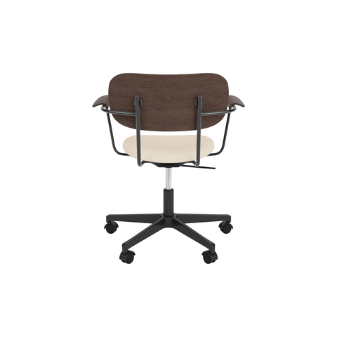 Audo Copenhagen Co Task Chair, Upholstered Seat, With Arms in Black Aluminum and Dark Stained Oak with Logan Jasmine, packshot on white