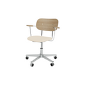 Audo Copenhagen Co Task Chair, Upholstered Seat, With Arms in Polished Aluminum and Natural Oak with Logan Jasmine, packshot on white