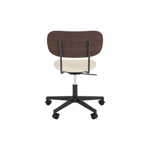 Audo Copenhagen Co Task Chair, Upholstered Seat, Without Arms in Black Aluminum and Dark Stained Oak with Logan Jasmine, packshot on white