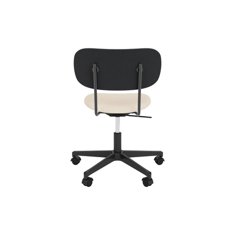 Audo Copenhagen Co Task Chair, Upholstered Seat, Without Arms in Black Aluminum and Black Oak with Logan Jasmine, packshot on white