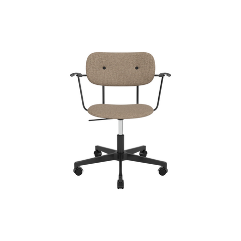 Audo Copenhagen Co Task Chair, Fully Upholstered, With Arms in Black Aluminum and Black Oak with Logan Flint, packshot on white