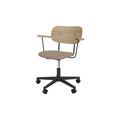 Audo Copenhagen Co Task Chair, Fully Upholstered, With Arms in Black Aluminum and Natural Oak with Logan Flint, packshot on white