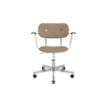 Audo Copenhagen Co Task Chair, Fully Upholstered, With Arms in Polished Aluminum and Dark Stained Oak with Logan Flint, packshot on white
