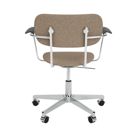 Audo Copenhagen Co Task Chair, Fully Upholstered, With Arms in Polished Aluminum and Black Oak with Logan Flint, packshot on white