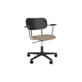 Audo Copenhagen Co Task Chair, Upholstered Seat, With Arms in Black Aluminum and Black Oak with Logan Flint, packshot on white