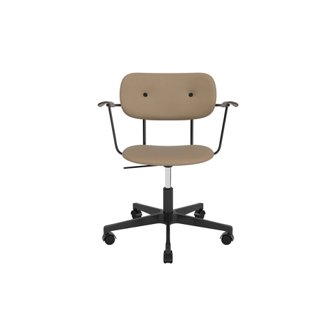 Audo Copenhagen Co Task Chair, Fully Upholstered, With Arms in Black Aluminum and Dark Stained Oak with Sierra 1611, packshot on white