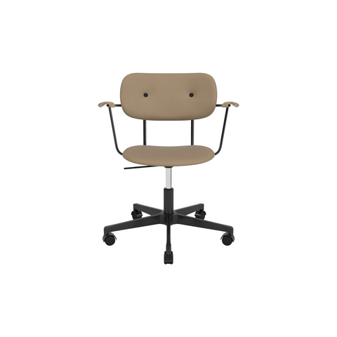 Audo Copenhagen Co Task Chair, Fully Upholstered, With Arms in Black Aluminum and Black Oak with Sierra 1611, packshot on white