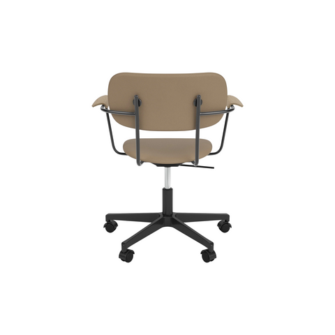 Audo Copenhagen Co Task Chair, Fully Upholstered, With Arms in Black Aluminum and Natural Oak with Sierra 1611, packshot on white
