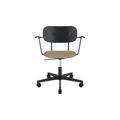 Audo Copenhagen Co Task Chair, Upholstered Seat, With Arms in Black Aluminum and Black Oak with Sierra 1611, packshot on white