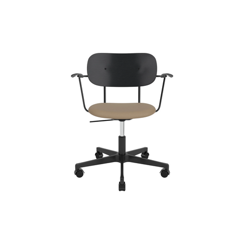 Audo Copenhagen Co Task Chair, Upholstered Seat, With Arms in Black Aluminum and Black Oak with Sierra 1611, packshot on white