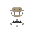 Audo Copenhagen Co Task Chair, Fully Upholstered, With Arms in Black Aluminum and Dark Stained Oak with Audo Bouclé 02, packshot on white