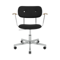 Audo Copenhagen Co Task Chair, Fully Upholstered, With Arms in Polished Aluminum and Natural Oak with Sierra 1001, packshot on white