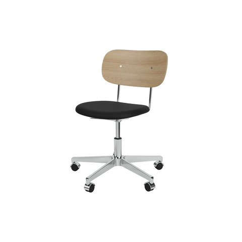 Audo Copenhagen Co Task Chair, Upholstered Seat, Without Arms in Polished Aluminum and Natural Oak with Sierra 1001, packshot on white